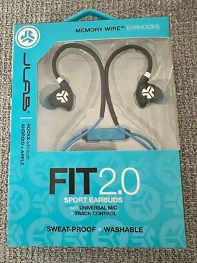 JLab FIT 2.0 Sport Earbuds - Black with Blue Accents